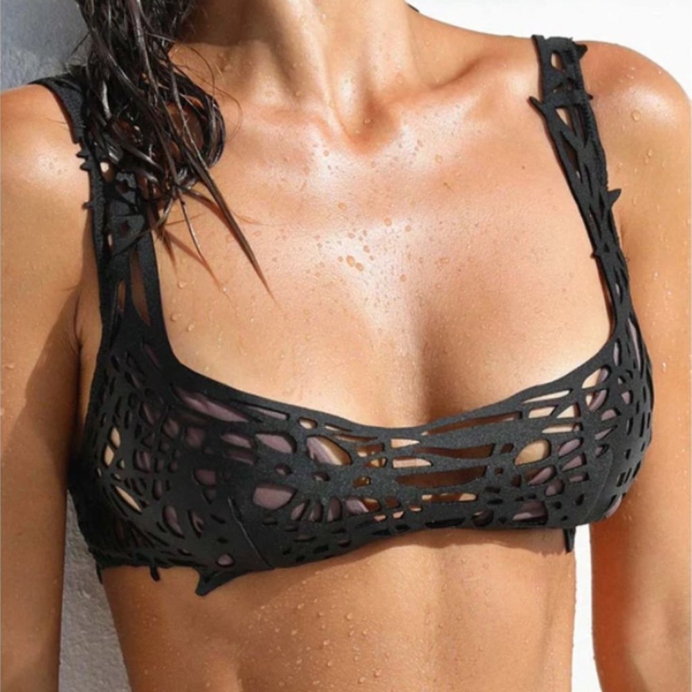 Thaikila Scribble laser cut bikini top Size M NWT